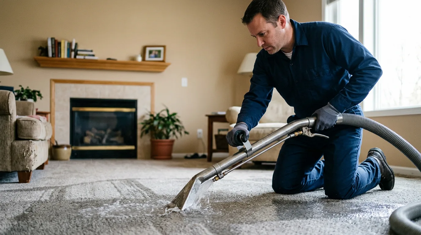 Water damage restoration technician working near Carthage, TX